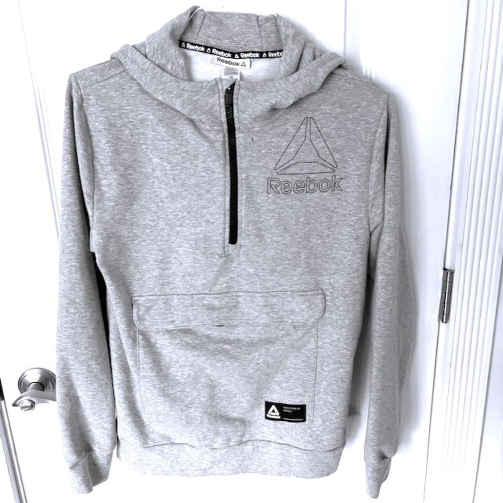 Reebok "Half-Zip" Hooded Sweatshirt, Grey, Size 18 XXL